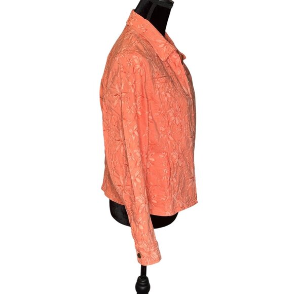 Coldwater Creek Floral Embossed Jacket Womens Size PM Cotton Blend Full Zip - Picture 4 of 14